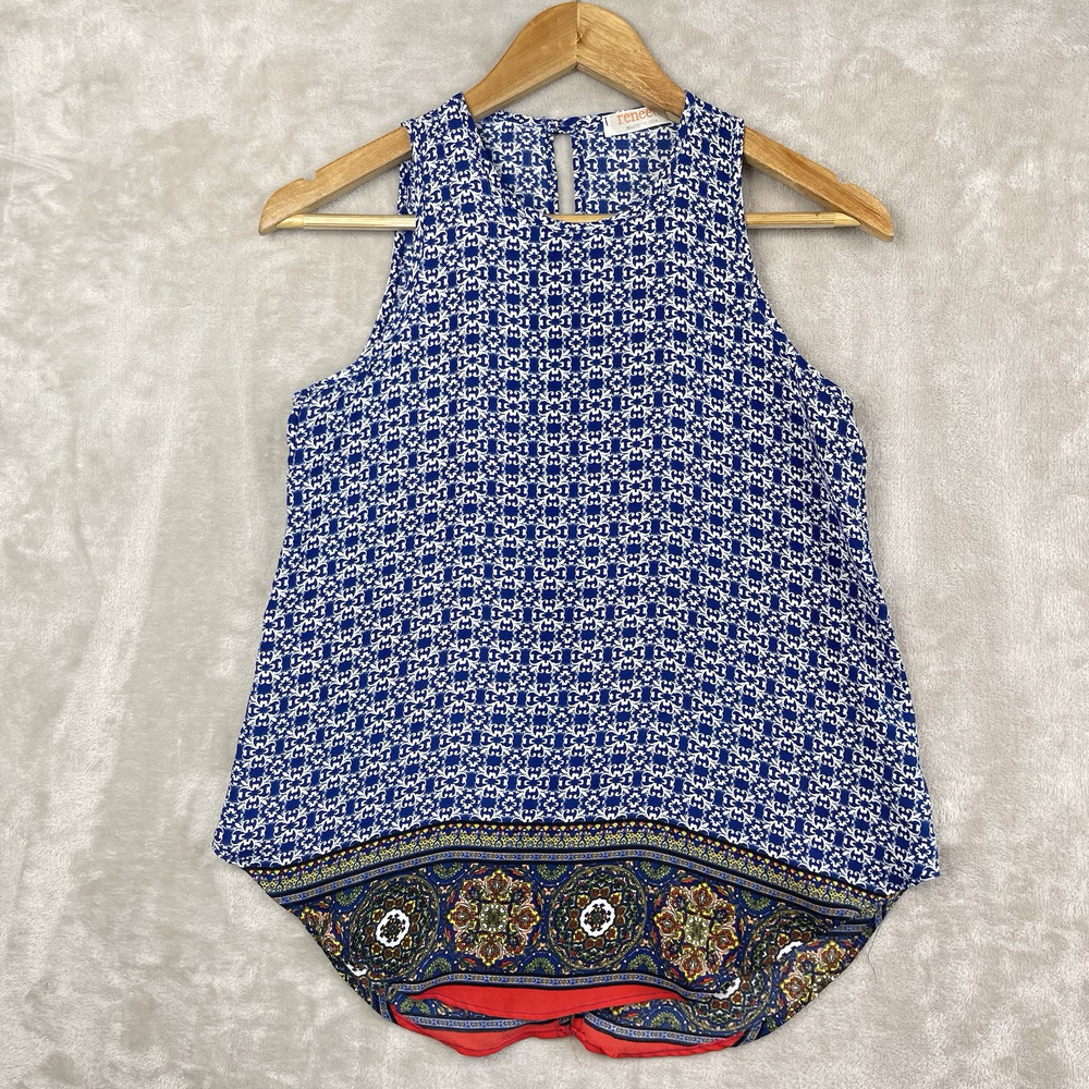 Renee C Baroque Print Blouse Size Small USA Boho Resort Lagenlook Lightweight